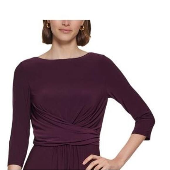 TOMMY HILFIGER Womens Purple Wrap-Front Waist Lined 3/4 Sleeve | 8 - Picture 3 of 3